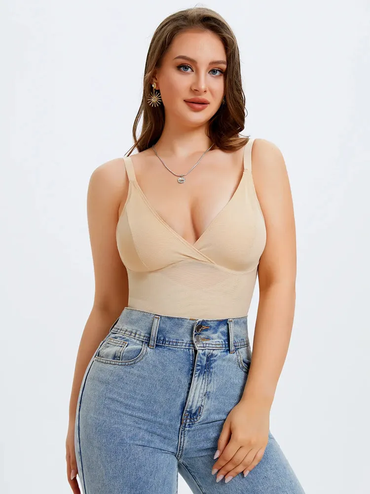 Sheer Mesh V-Neck Bodysuit for Women