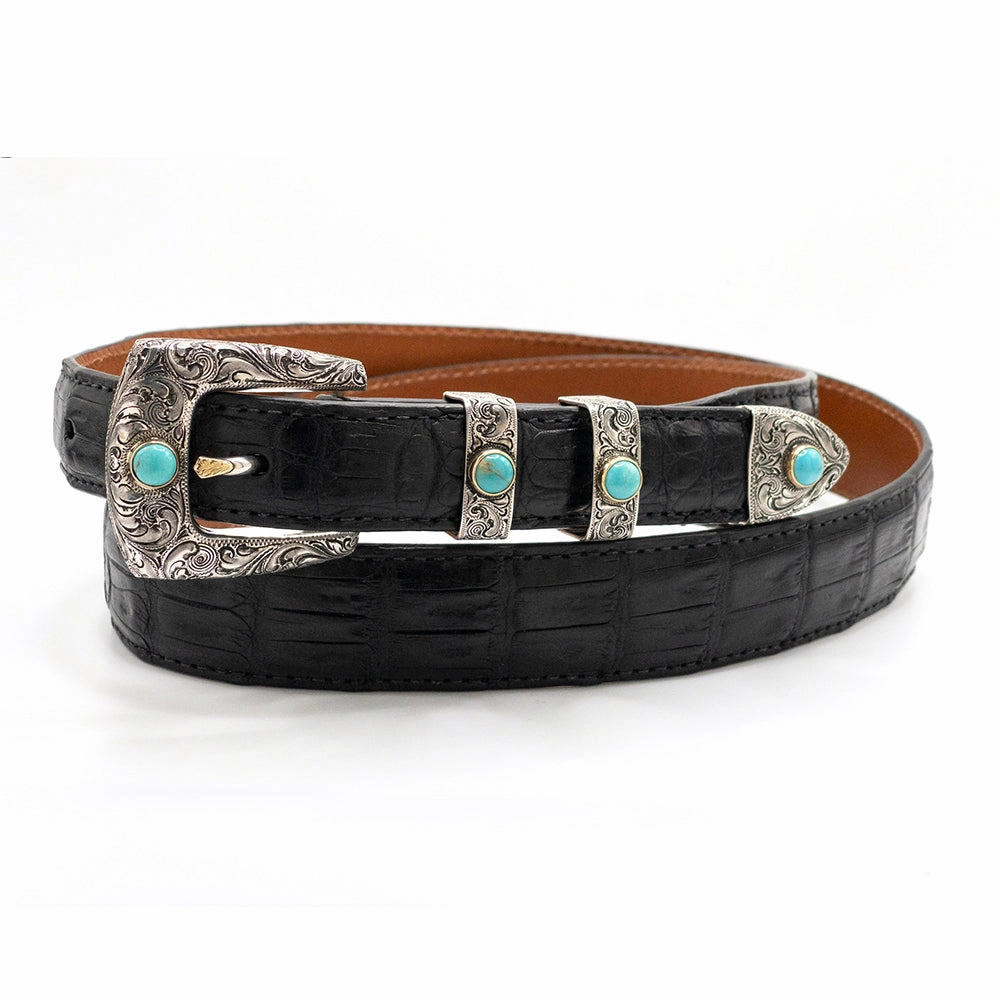 Silver King Santa Cruz w/ Turquoise & 14k Gold Buckle Set 1.0