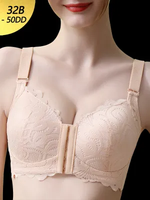 Soft Lace Front Closure Push-Up Wireless Bras