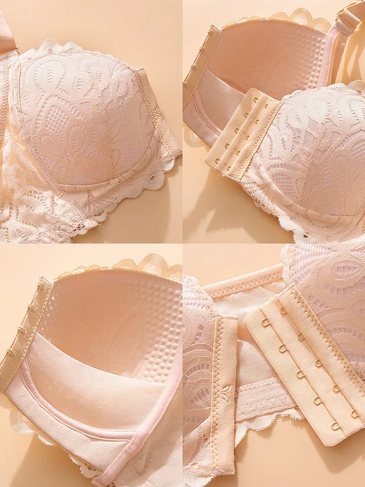 Soft Lace Front Closure Push-Up Wireless Bras