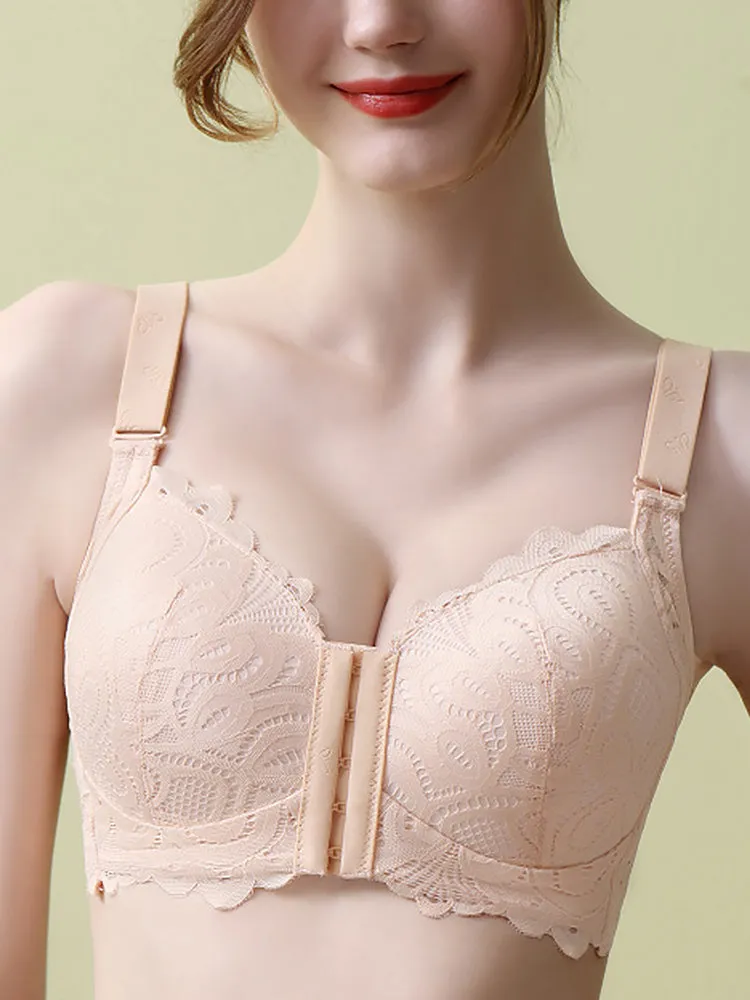 Soft Lace Front Closure Push-Up Wireless Bras