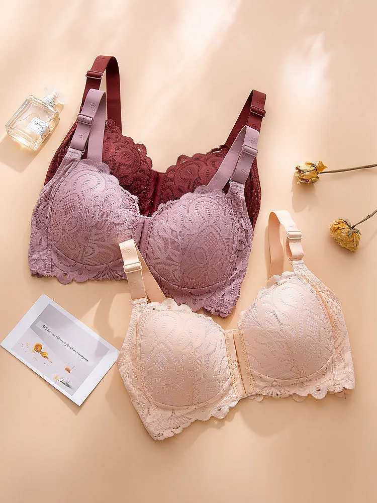 Soft Lace Front Closure Push-Up Wireless Bras