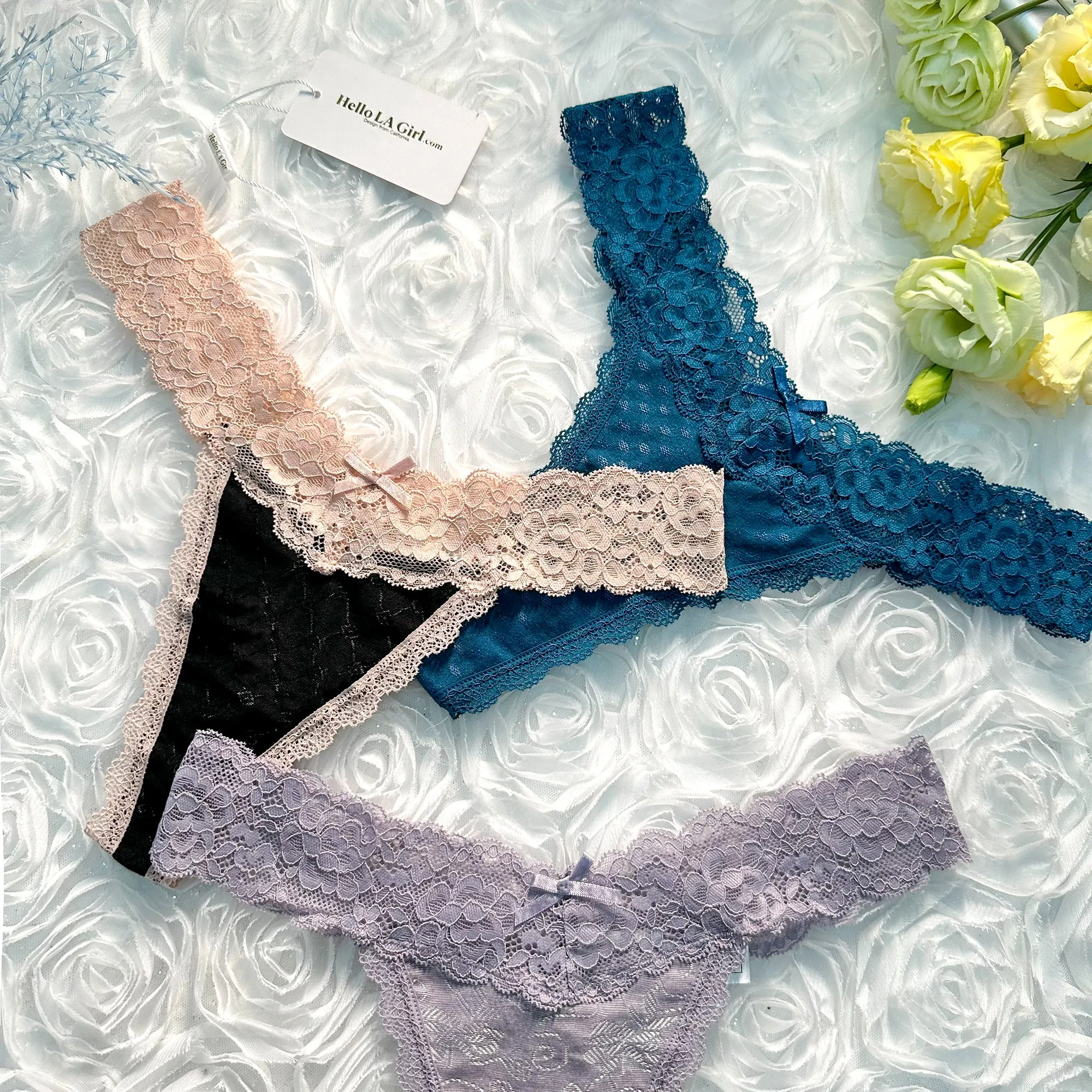 Solid Color 3 Pack T Back Lace Low Waist Cotton Seamless Thongs