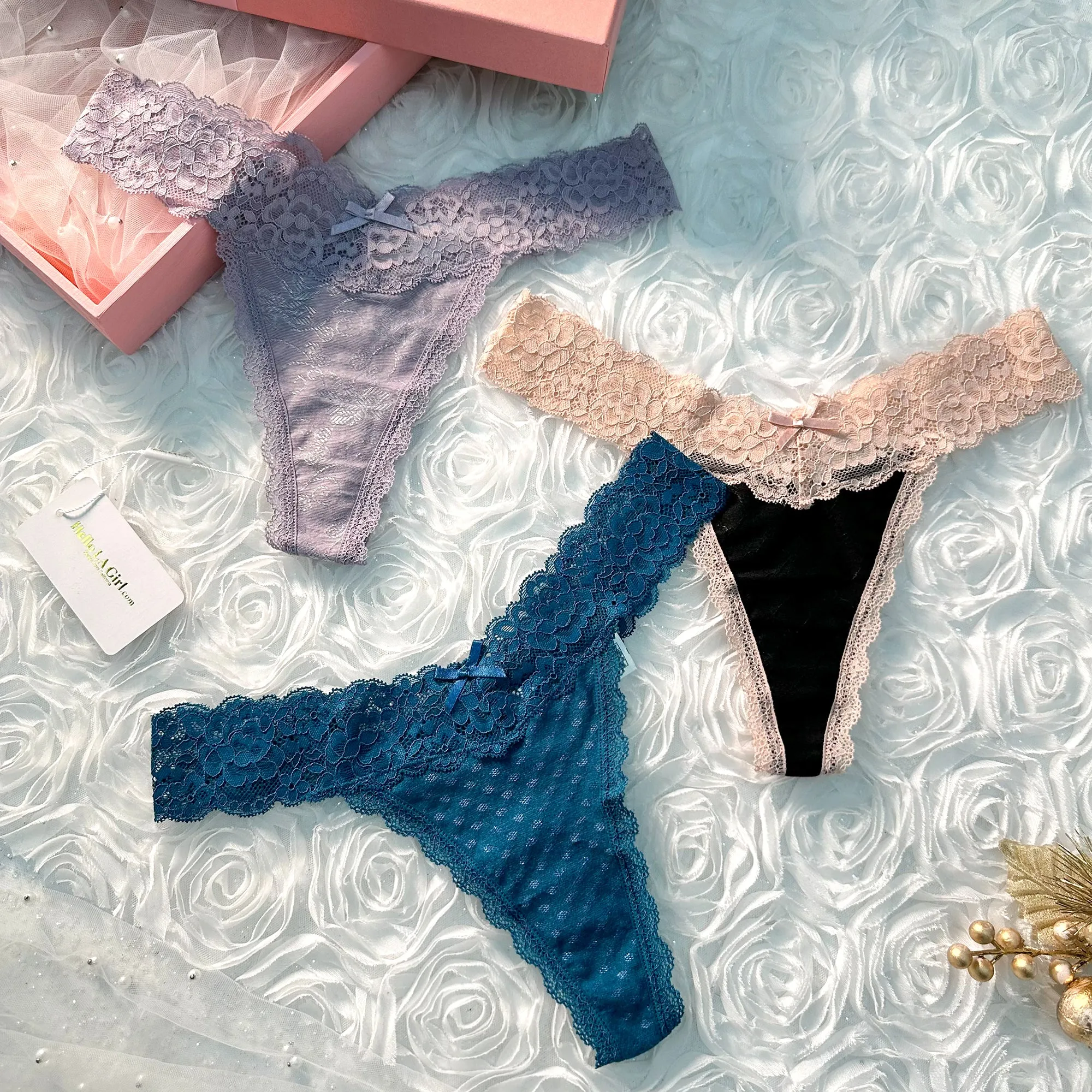 Solid Color 3 Pack T Back Lace Low Waist Cotton Seamless Thongs