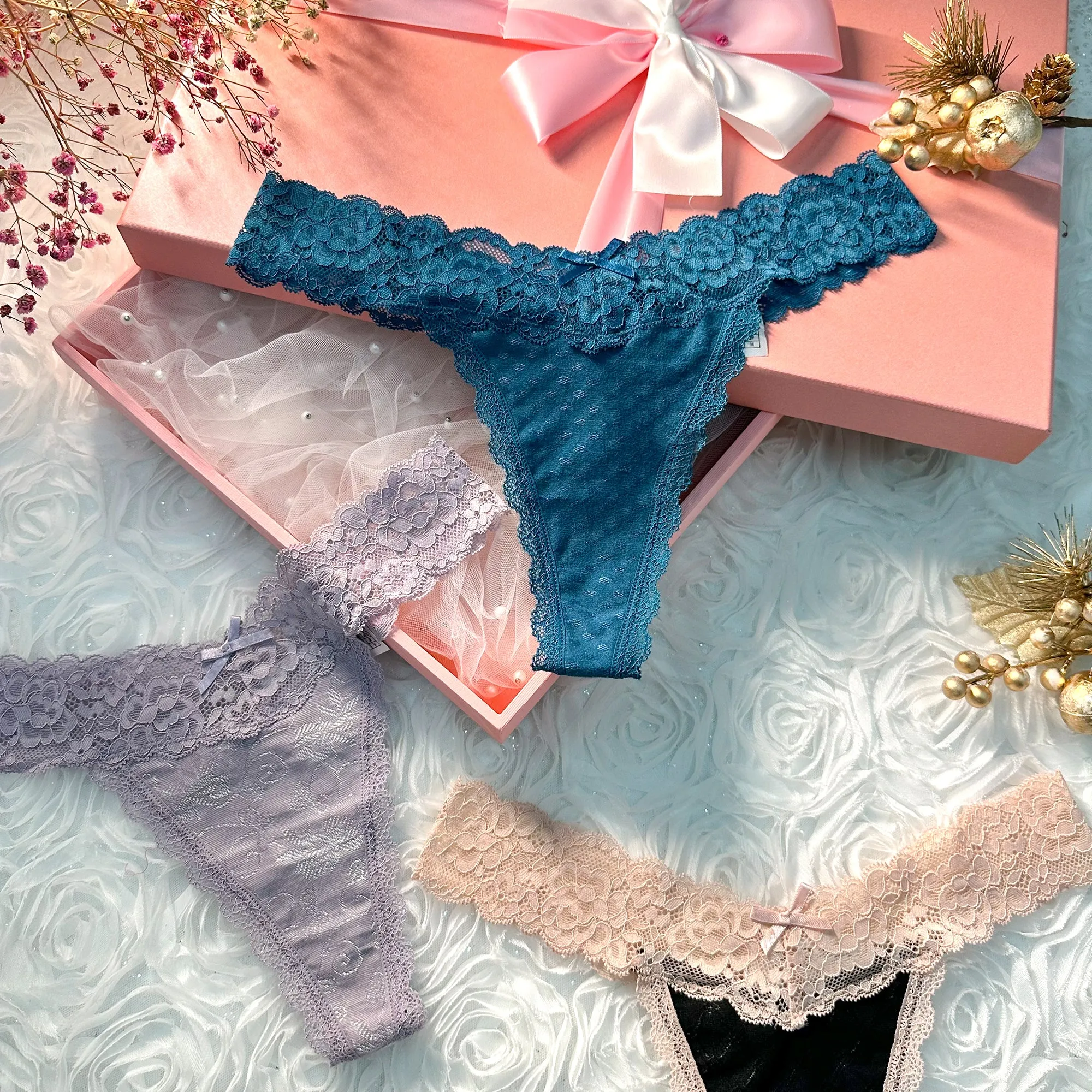 Solid Color 3 Pack T Back Lace Low Waist Cotton Seamless Thongs
