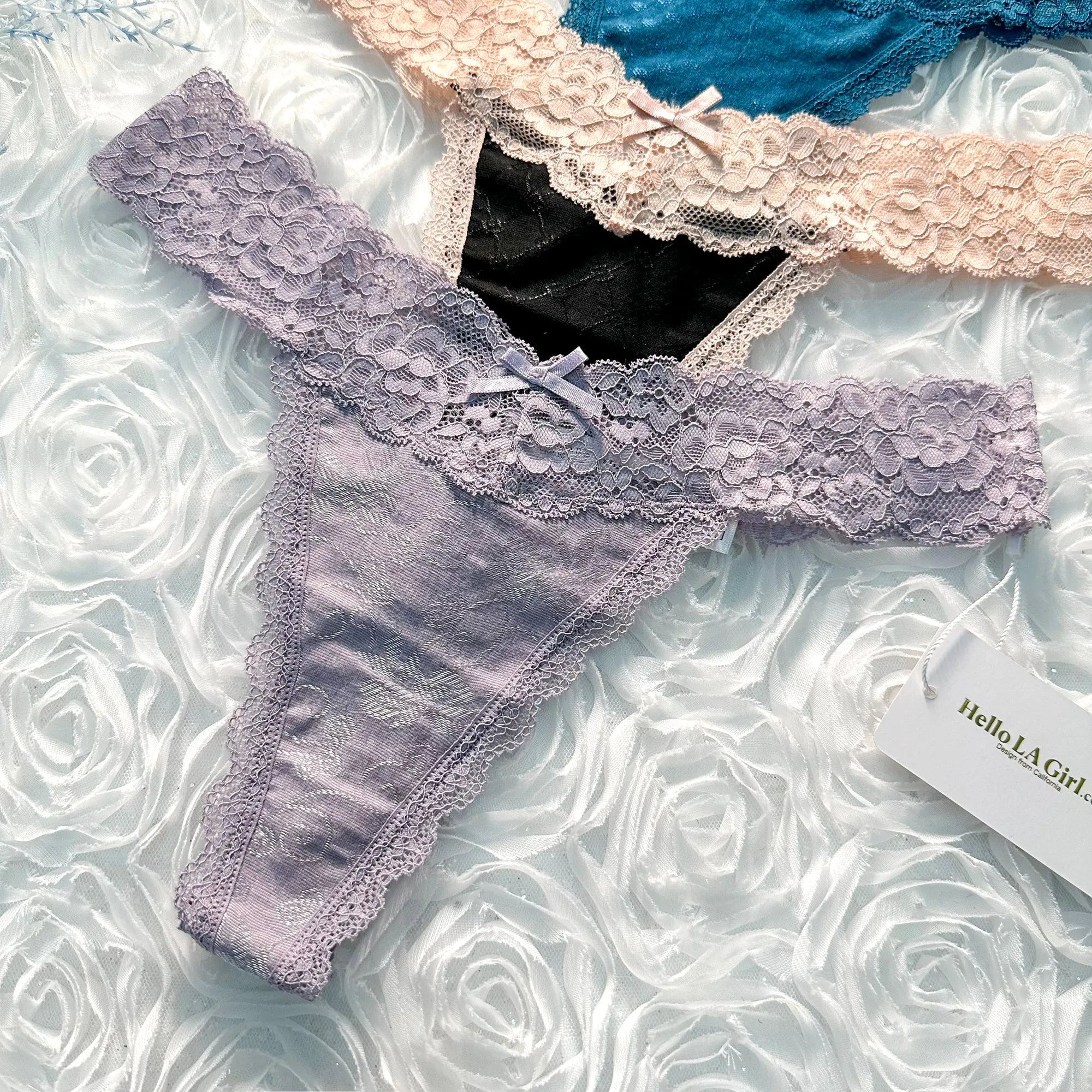 Solid Color 3 Pack T Back Lace Low Waist Cotton Seamless Thongs