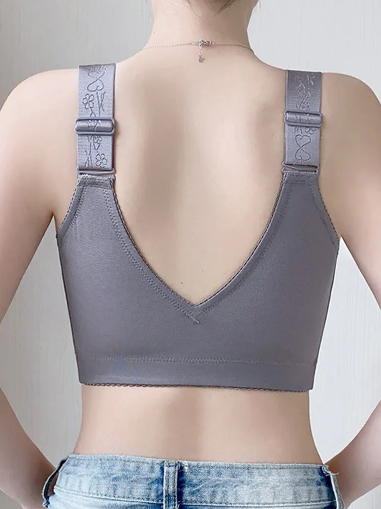 Thin Front-Closure Gathered Wireless Bra