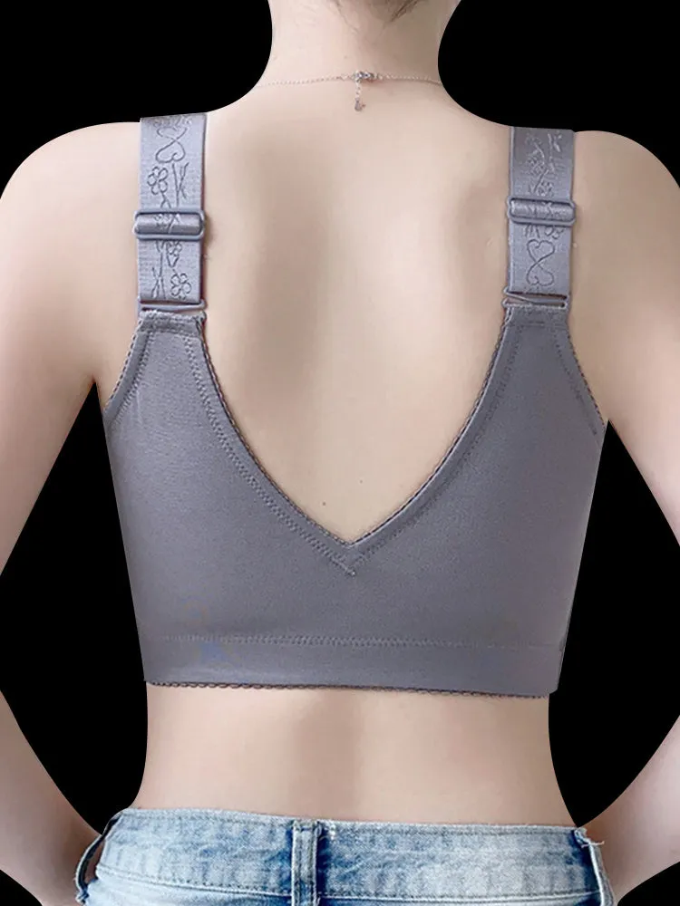 Thin Front-Closure Gathered Wireless Bra