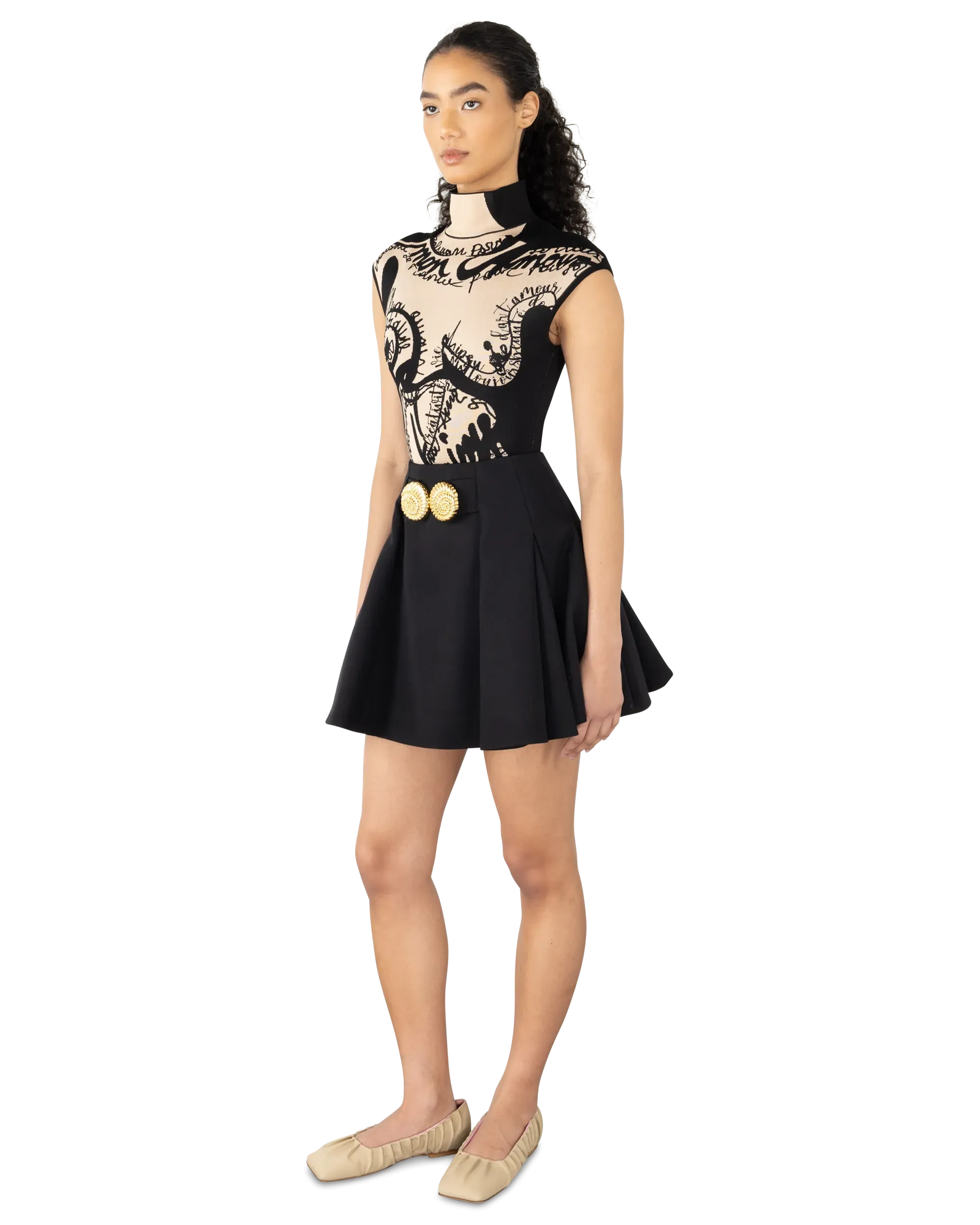 Torso Motif Jacquard Knit Bodysuit