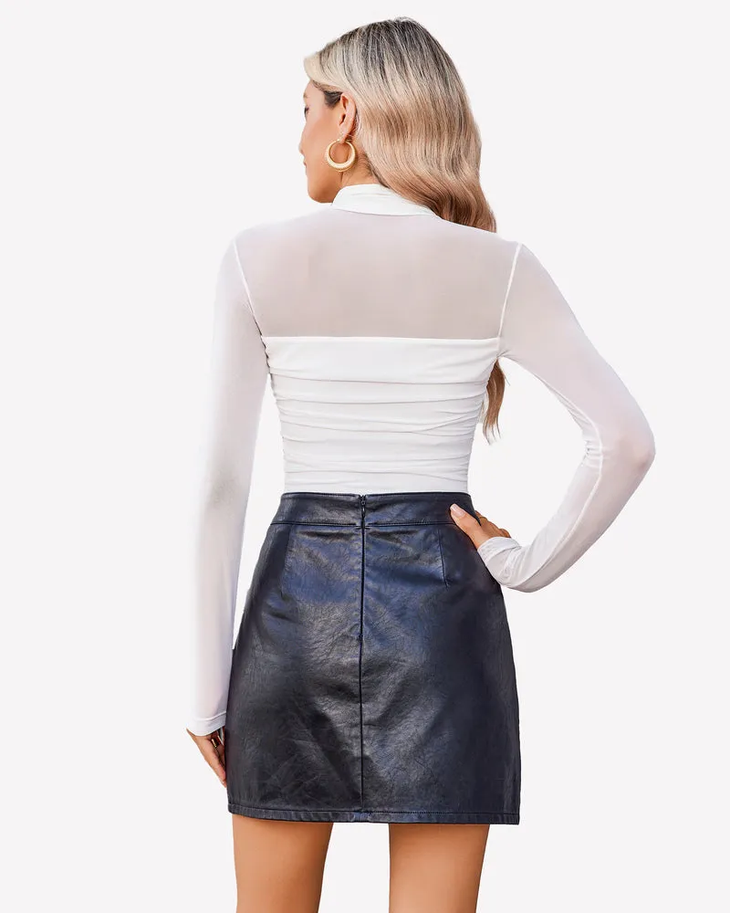 Turtle Neck Body Suits Mesh Leotard Shirt