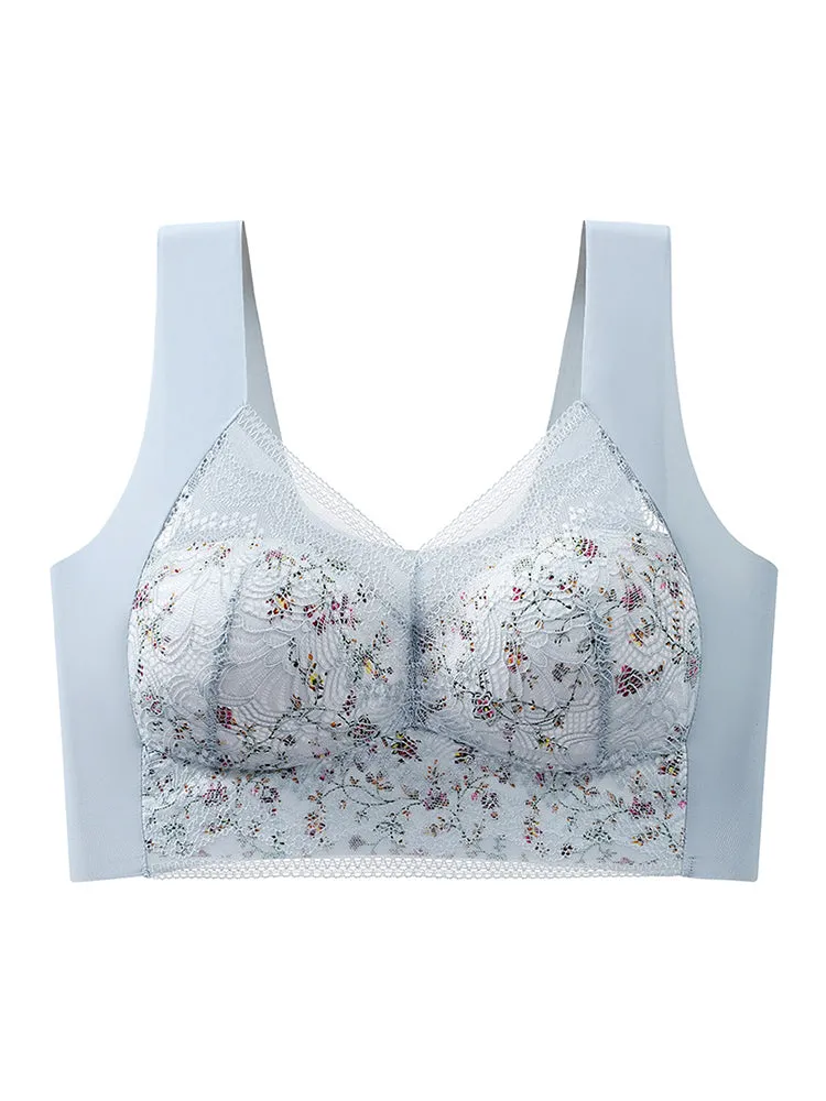 Vintage Floral Lace Push Up V-neck Wireless Bra