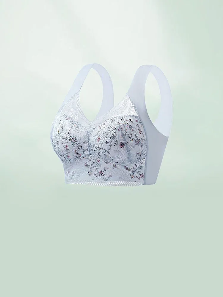 Vintage Floral Lace Push Up V-neck Wireless Bra