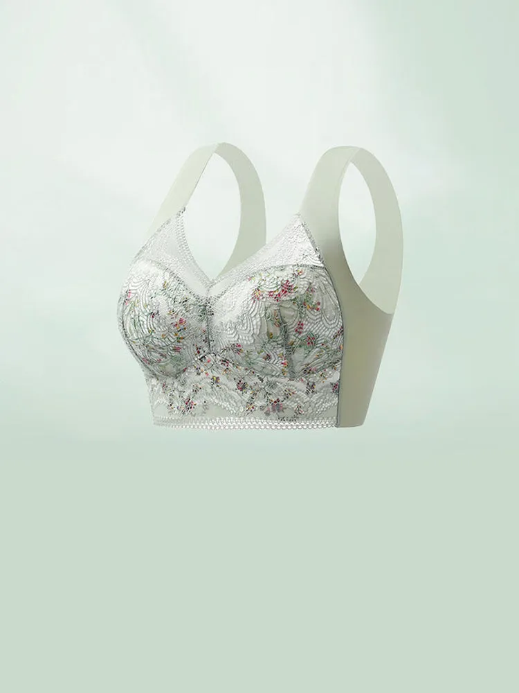Vintage Floral Lace Push Up V-neck Wireless Bra