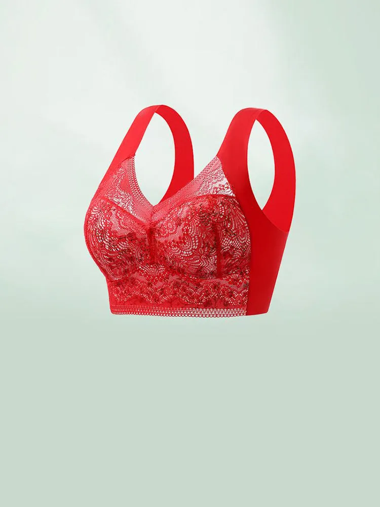 Vintage Floral Lace Push Up V-neck Wireless Bra