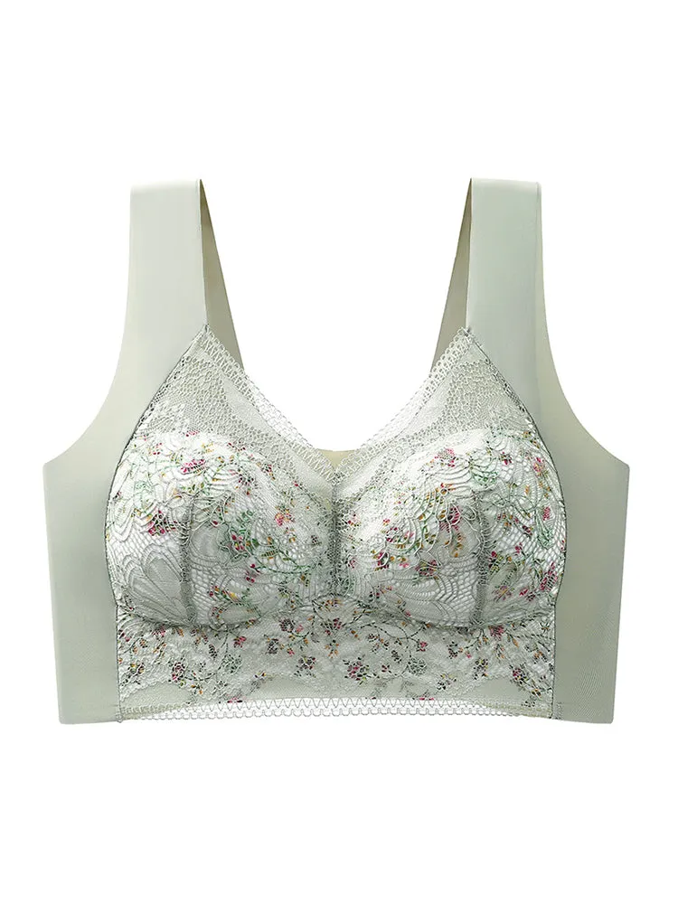 Vintage Floral Lace Push Up V-neck Wireless Bra