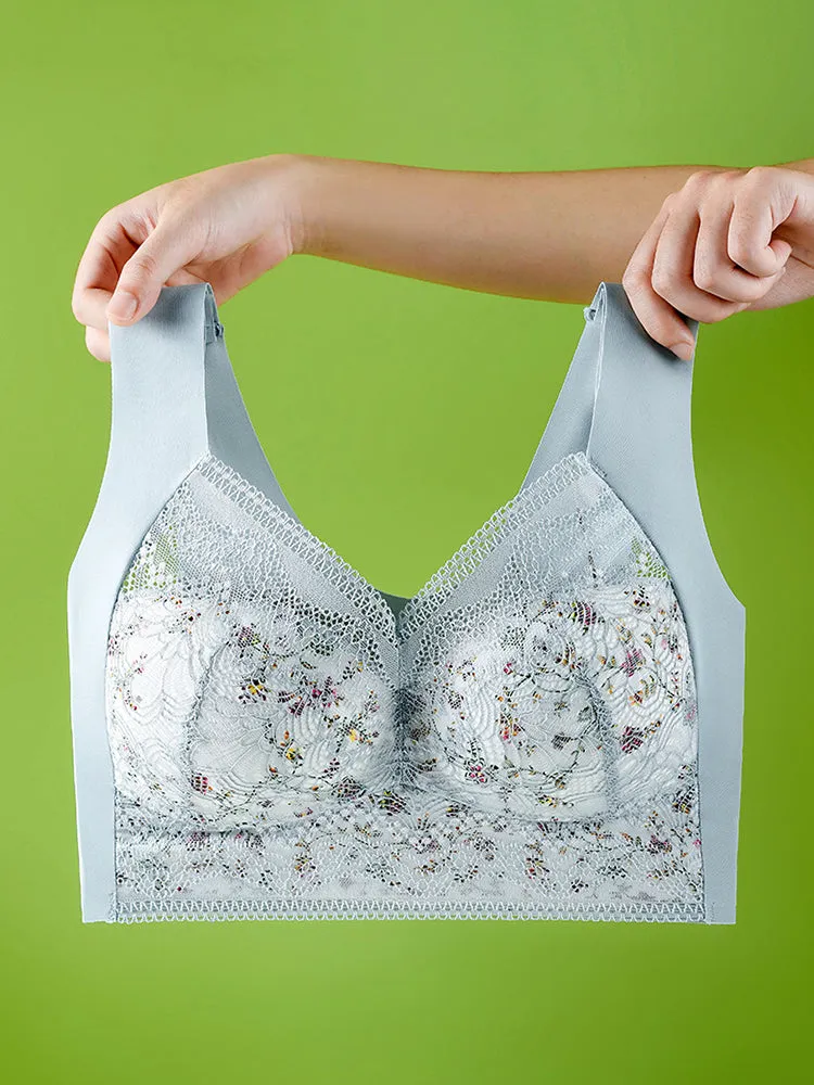 Vintage Floral Lace Push Up V-neck Wireless Bra