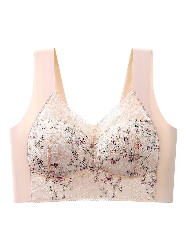 Vintage Floral Lace Push Up V-neck Wireless Bra