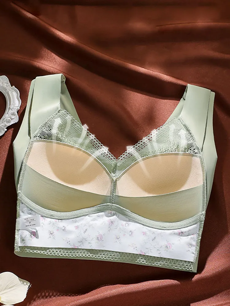 Vintage Floral Lace Push Up V-neck Wireless Bra