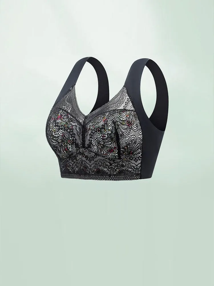 Vintage Floral Lace Push Up V-neck Wireless Bra