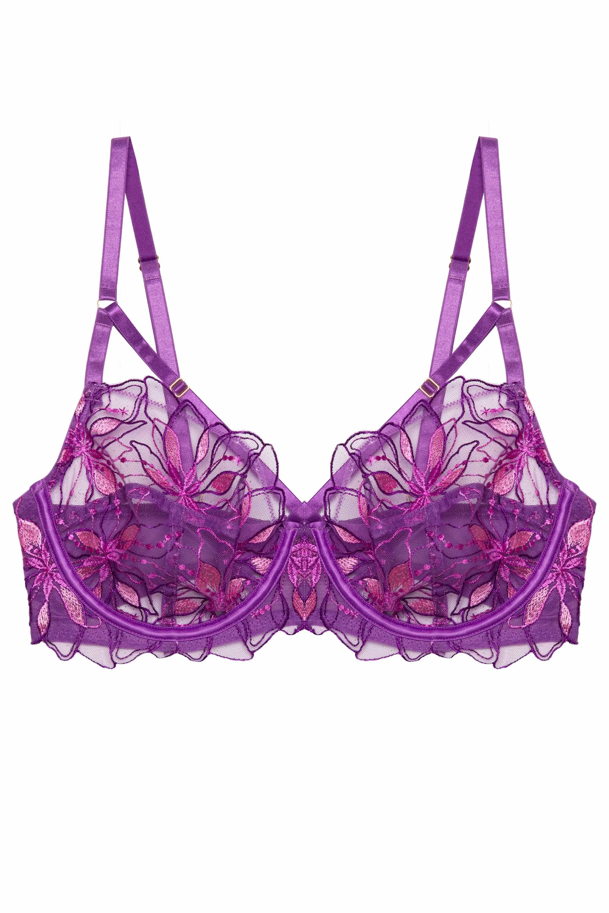 Walpole Purple Embroidered Strappy Balconette Bra