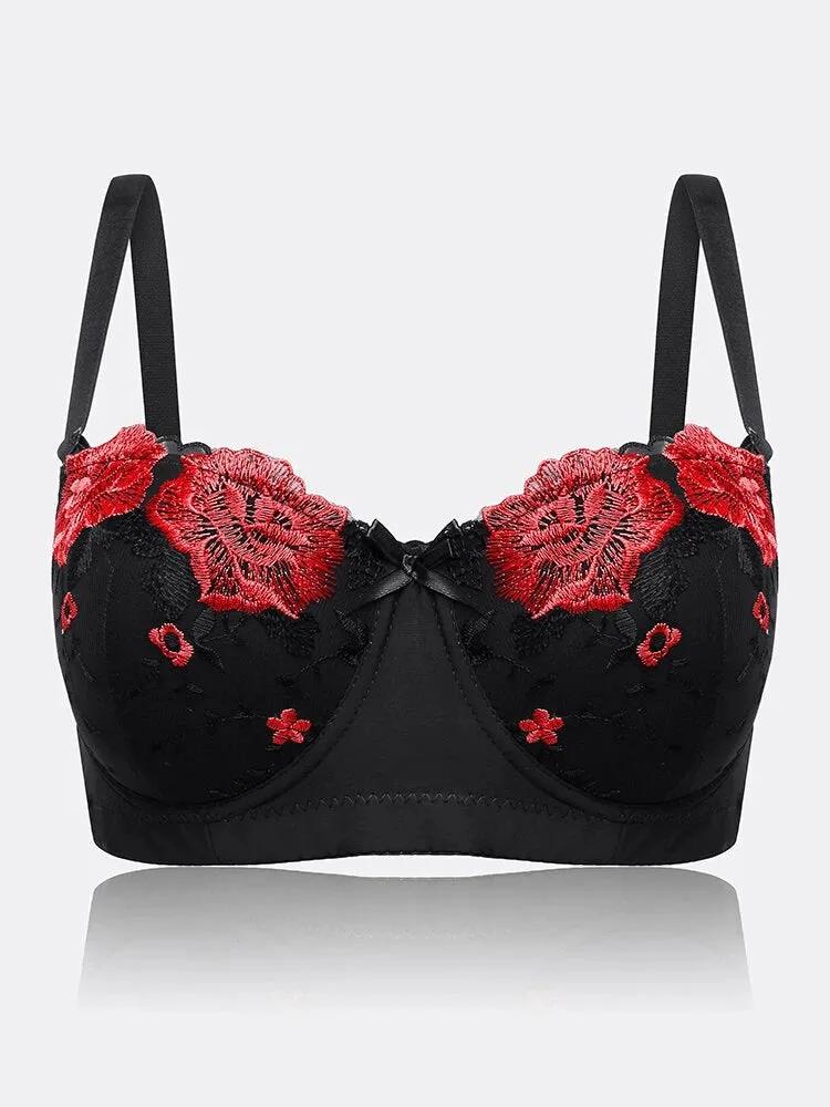 Women Flower Embroidery Breathable Underwire Bra