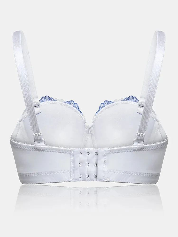 Women Flower Embroidery Breathable Underwire Bra