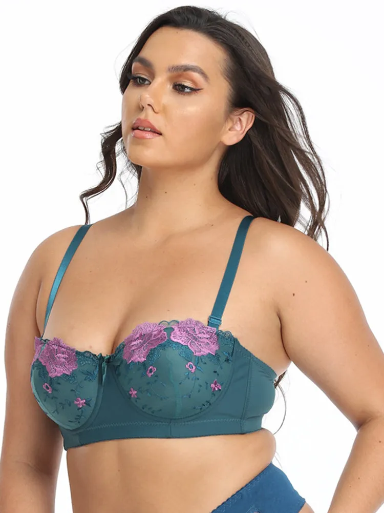 Women Flower Embroidery Breathable Underwire Bra