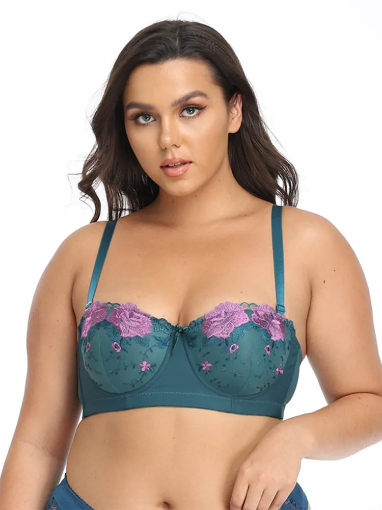 Women Flower Embroidery Breathable Underwire Bra