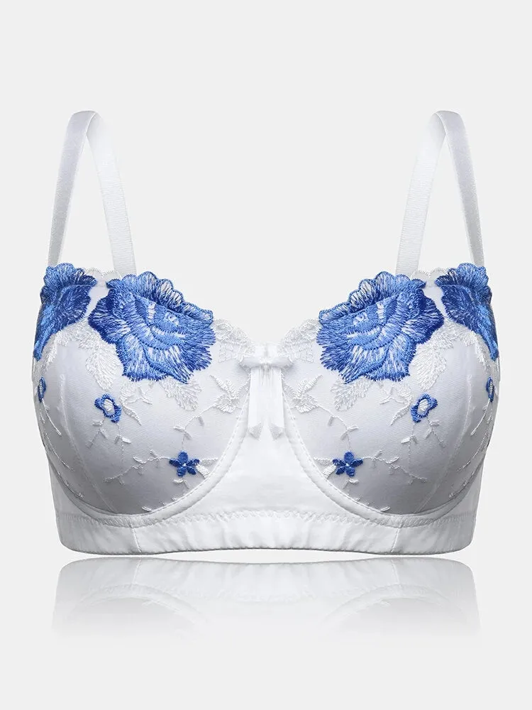 Women Flower Embroidery Breathable Underwire Bra