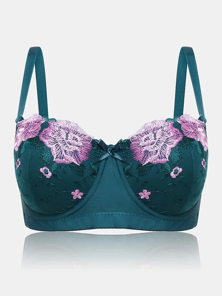 Women Flower Embroidery Breathable Underwire Bra