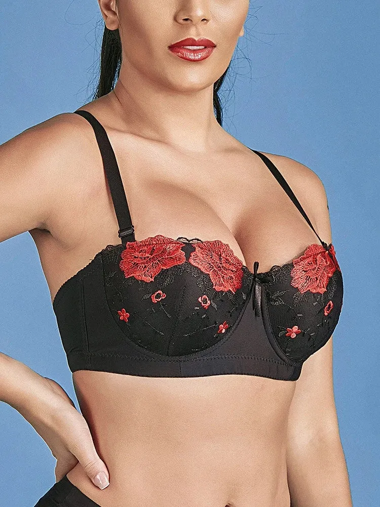 Women Flower Embroidery Breathable Underwire Bra