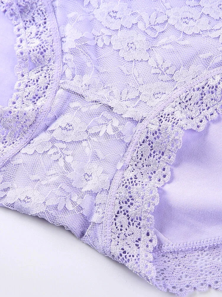 Women High Waist Cotton Lace Stretch Regular Briefs