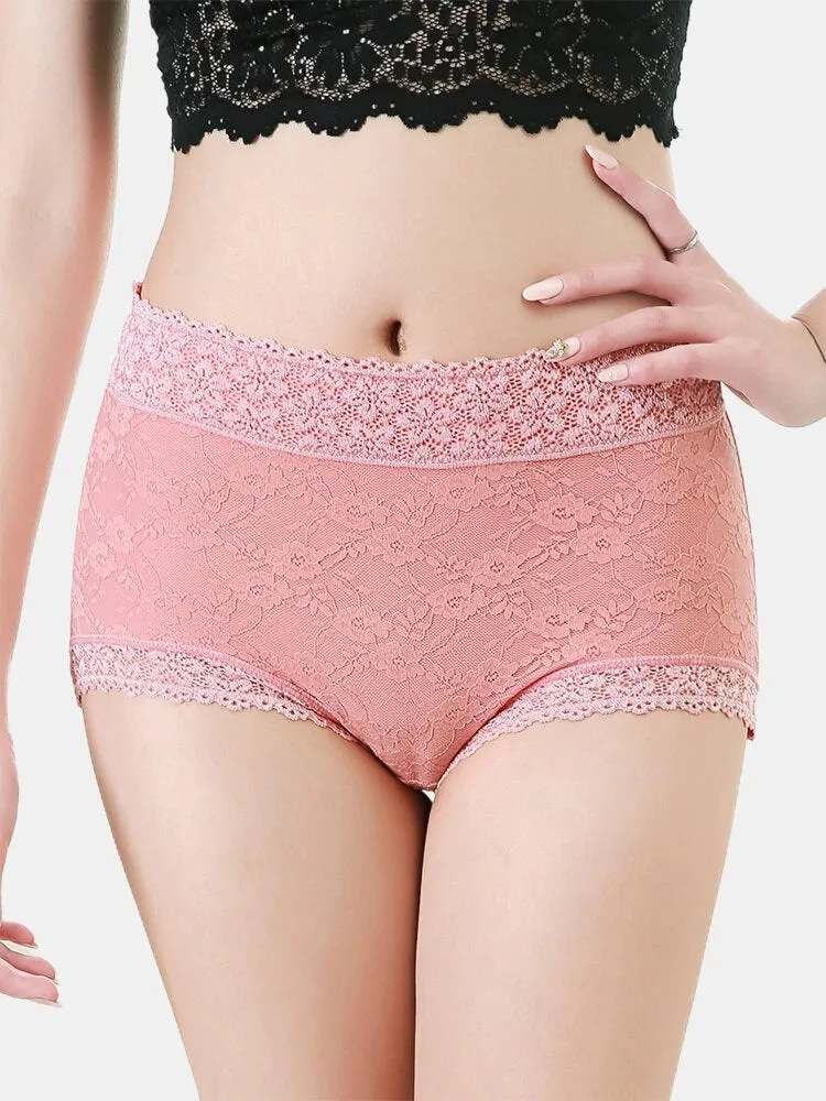Women High Waist Cotton Lace Stretch Regular Briefs