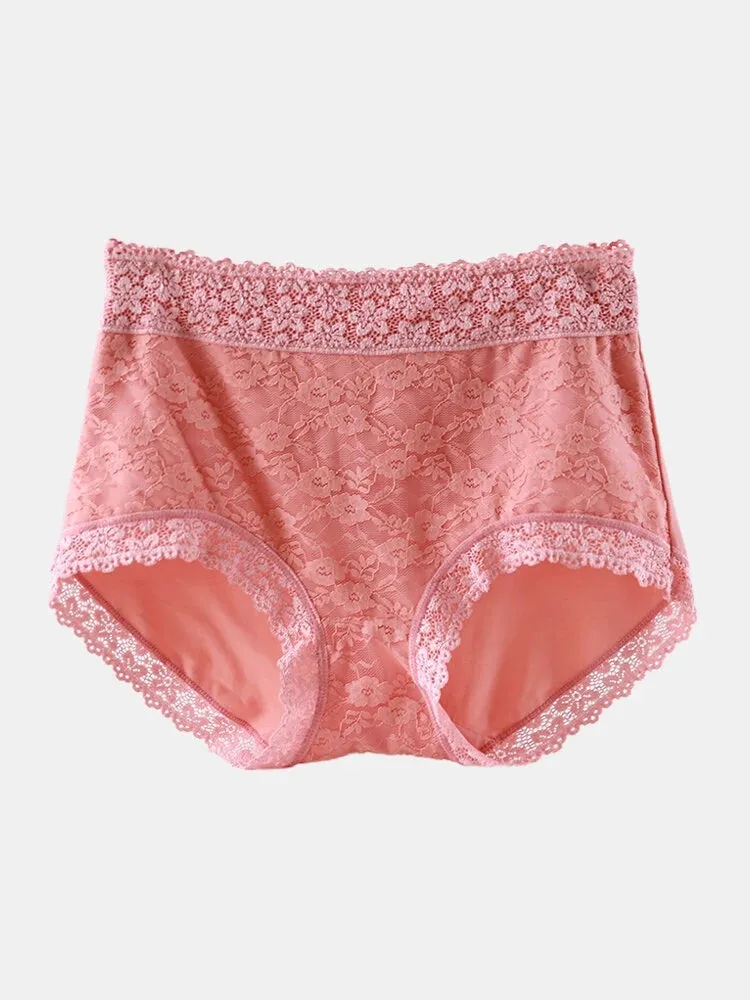 Women High Waist Cotton Lace Stretch Regular Briefs