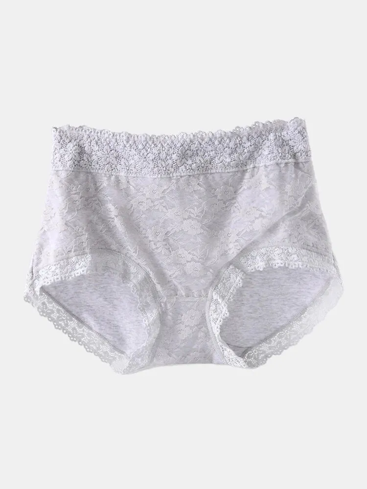 Women High Waist Cotton Lace Stretch Regular Briefs