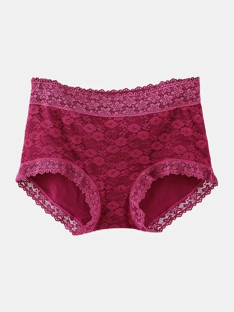Women High Waist Cotton Lace Stretch Regular Briefs