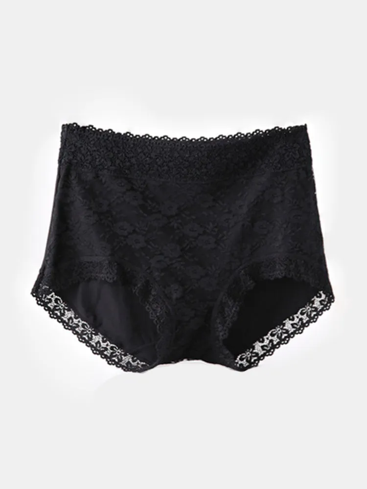 Women High Waist Cotton Lace Stretch Regular Briefs