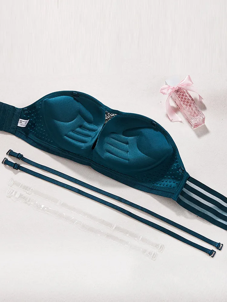 Women Lace Push Up Wireless Strapless Bra
