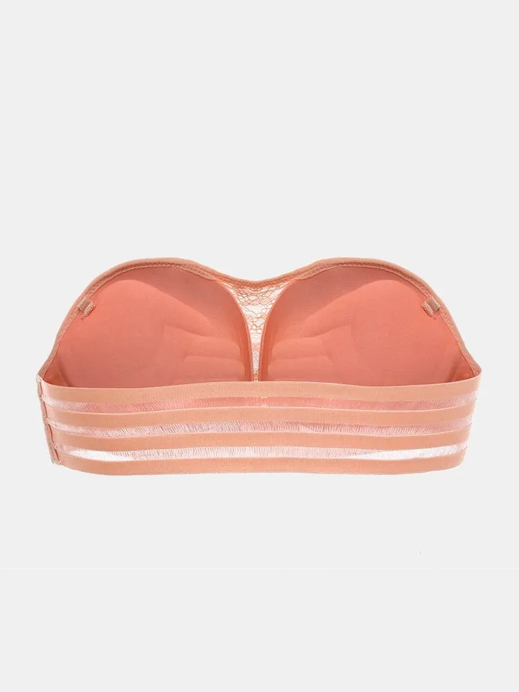 Women Lace Push Up Wireless Strapless Bra