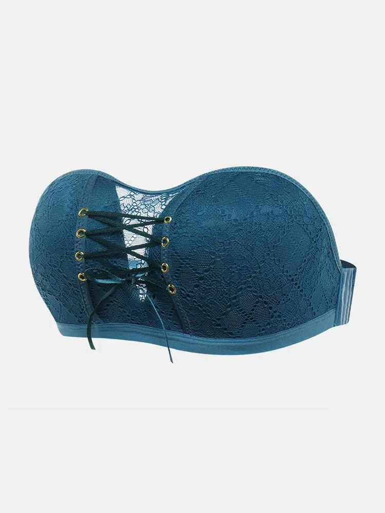 Women Lace Push Up Wireless Strapless Bra