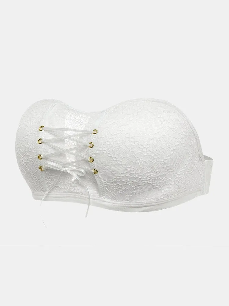 Women Lace Push Up Wireless Strapless Bra
