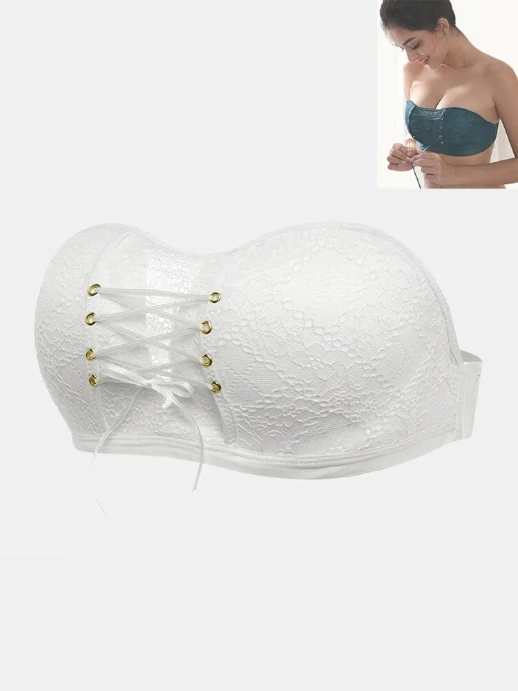 Women Lace Push Up Wireless Strapless Bra