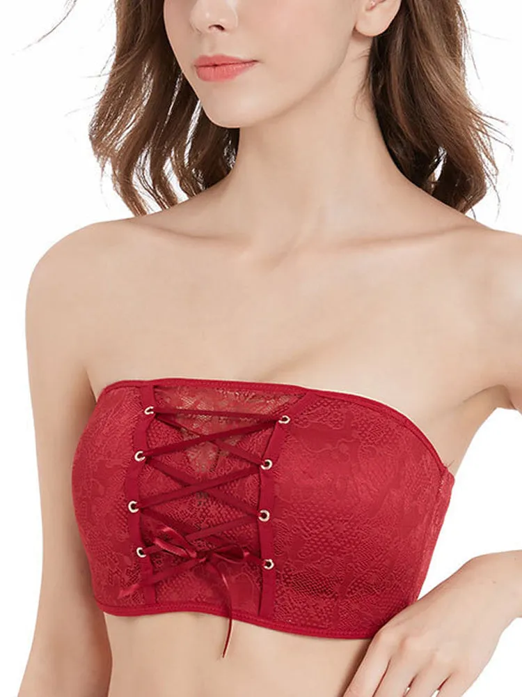 Women Lace Push Up Wireless Strapless Bra