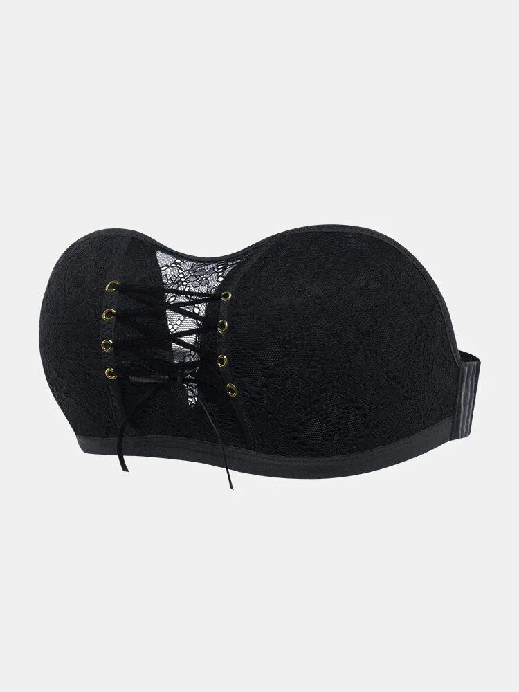Women Lace Push Up Wireless Strapless Bra