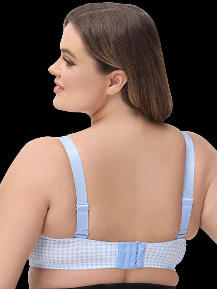 Women's Plaid Lace Full Figure Underwire Push Up Bra