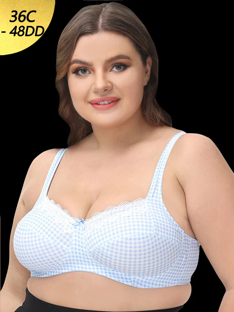 Women's Plaid Lace Full Figure Underwire Push Up Bra