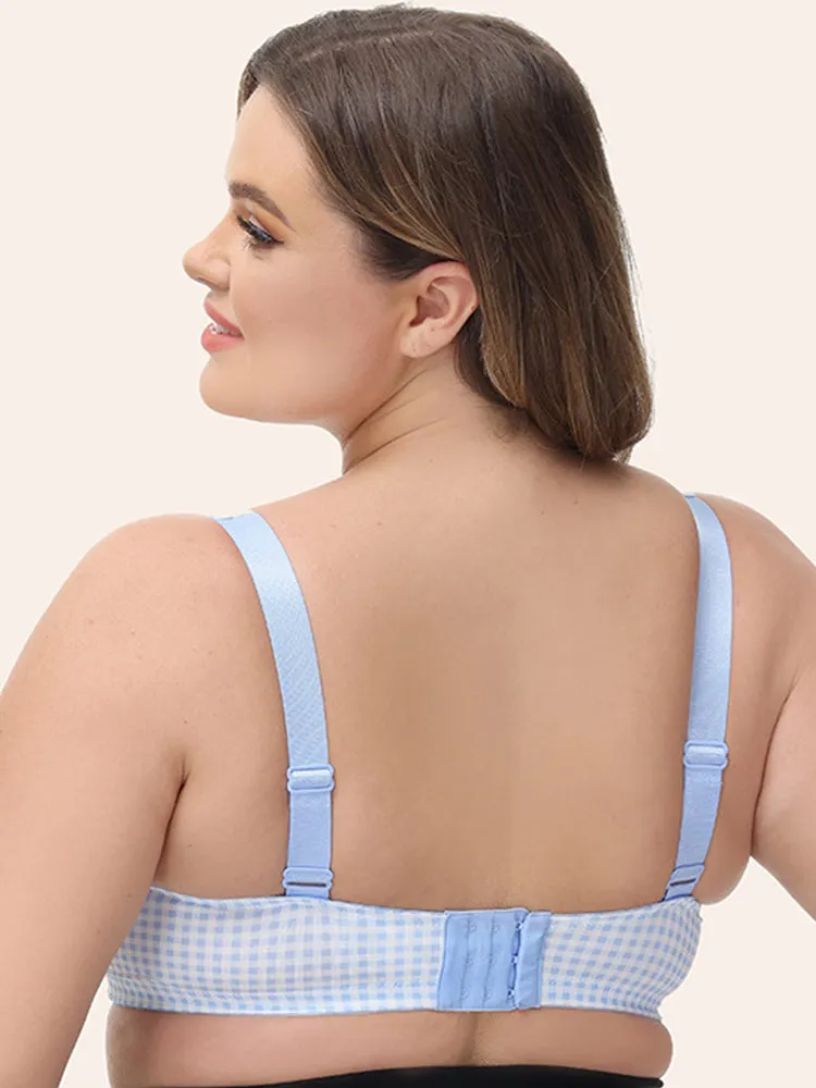 Women's Plaid Lace Full Figure Underwire Push Up Bra