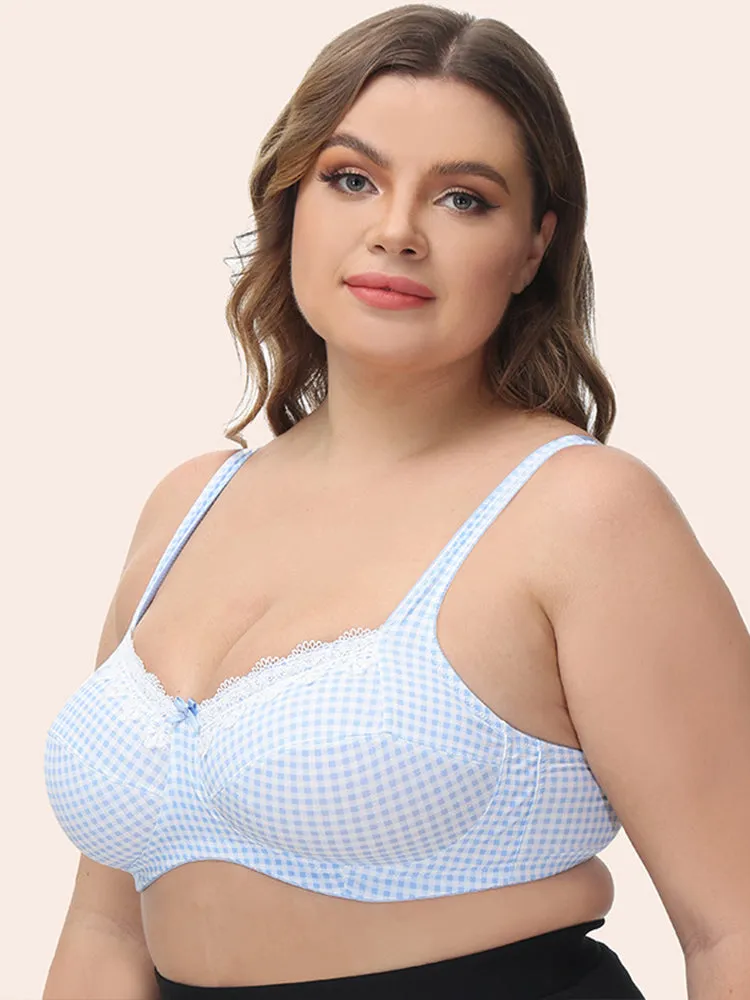 Women's Plaid Lace Full Figure Underwire Push Up Bra
