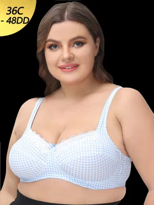Women's Plaid Lace Full Figure Underwire Push Up Bra