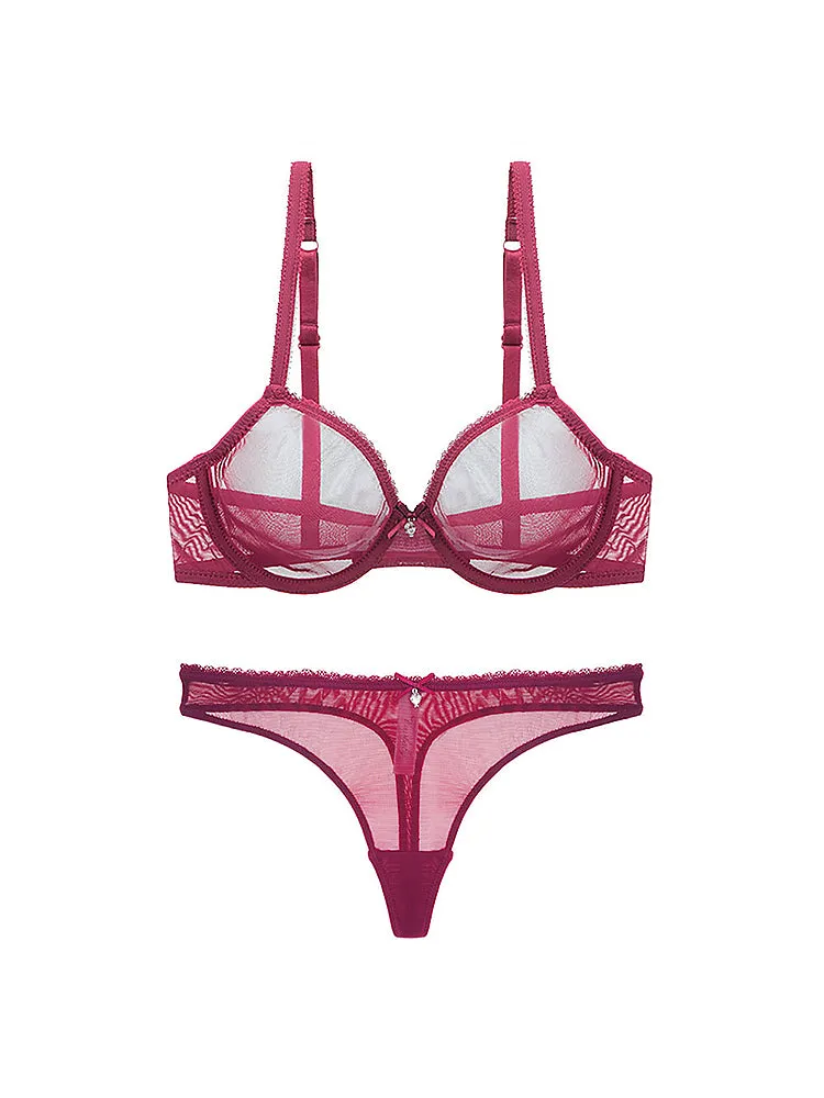Women's Sexy Sheer Mesh Lingerie Bra and Thong Panty Set
